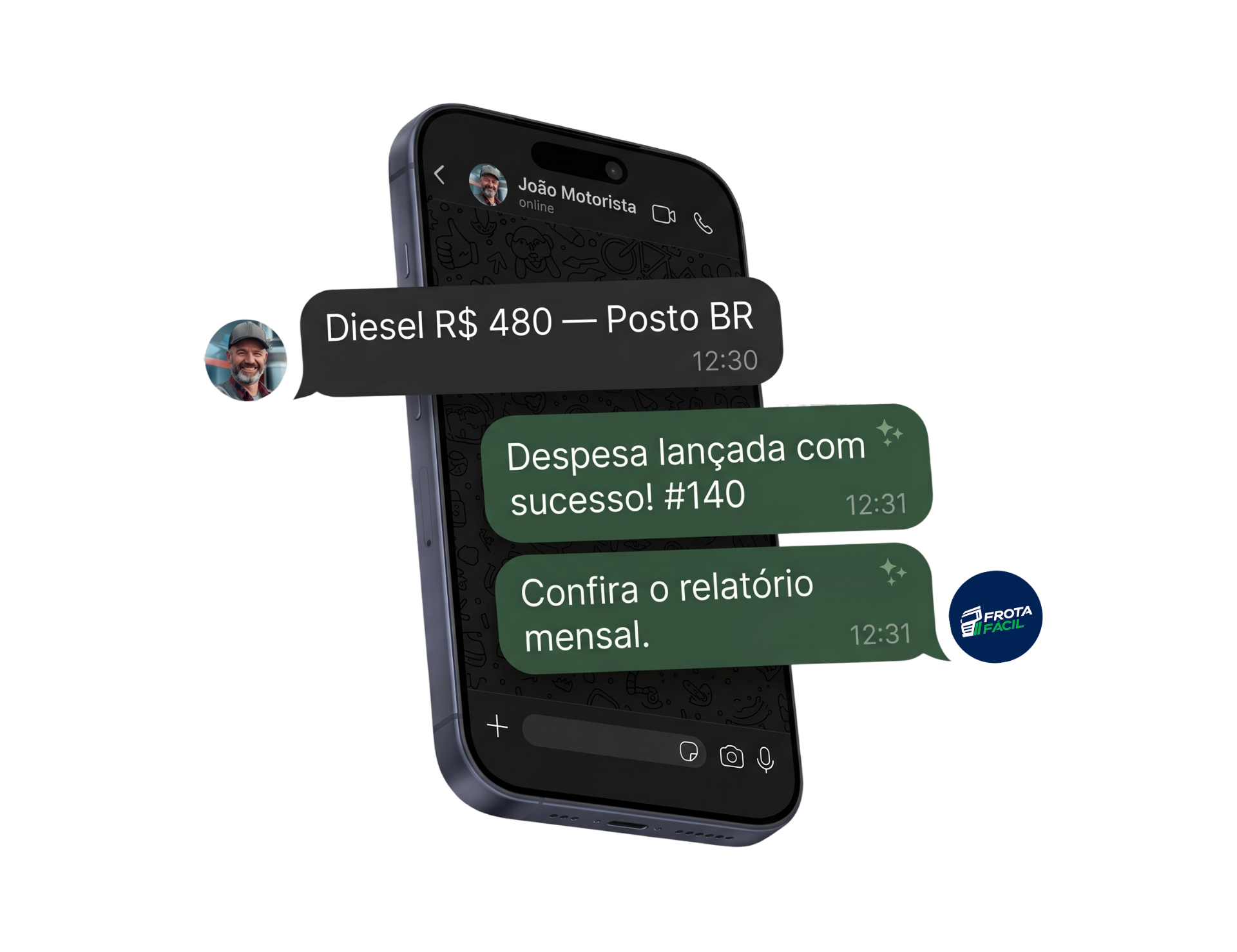 Motorista enviando despesa pelo WhatsApp