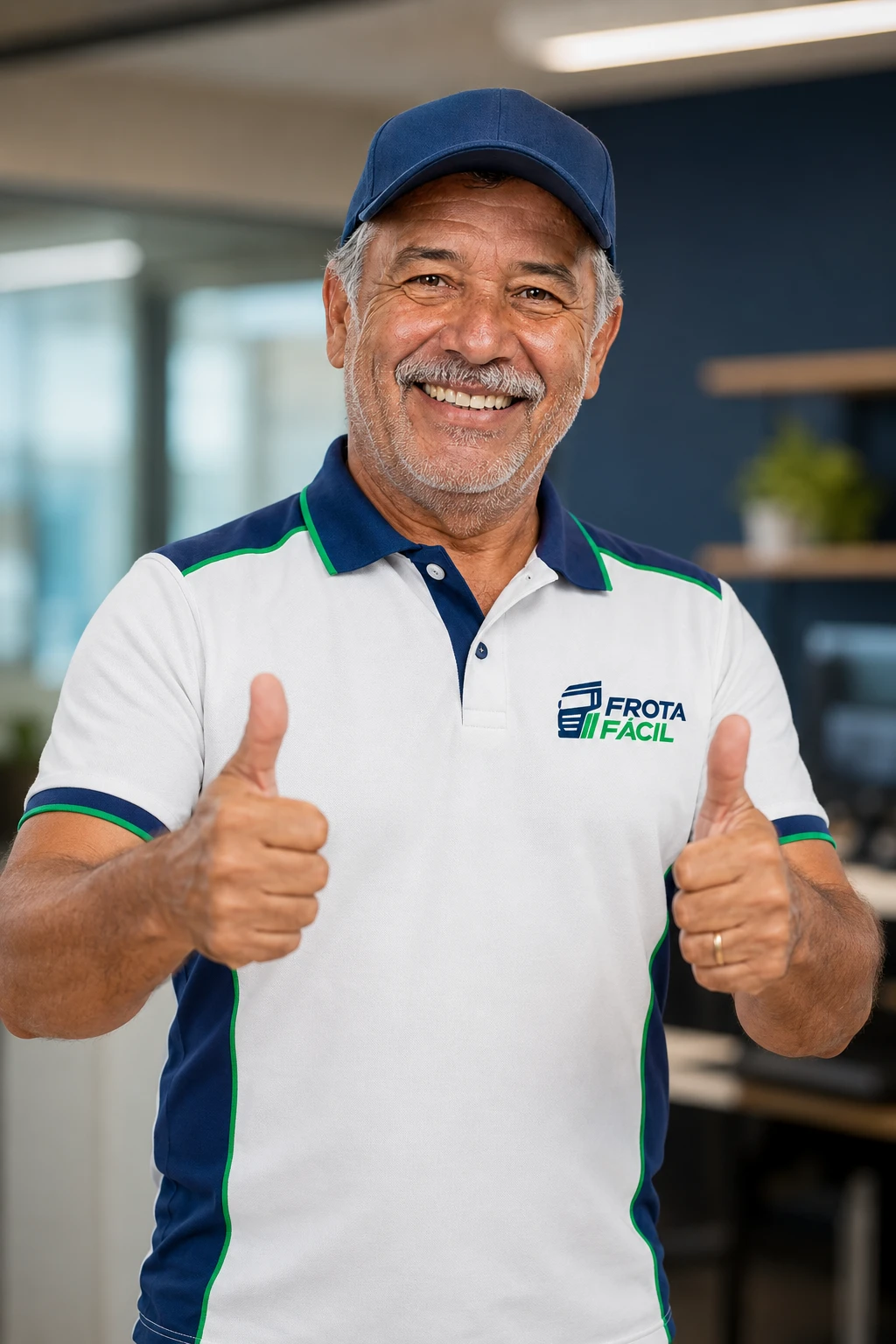 Dono de transportadora em frente aos caminhões